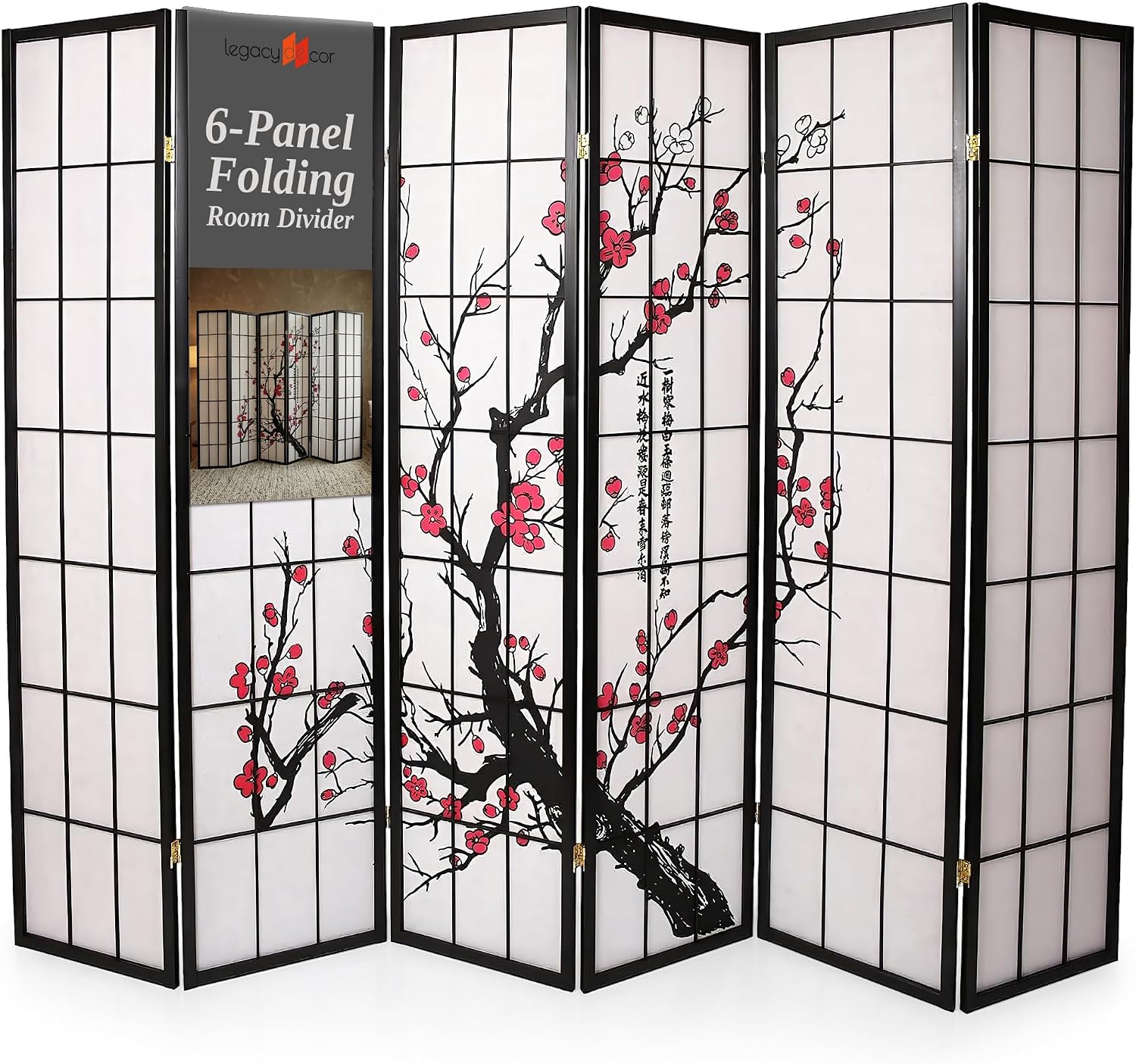 Shoji Screen Divider - Шестипанельная ширма-перегородка в стиле шоджи, черная,
